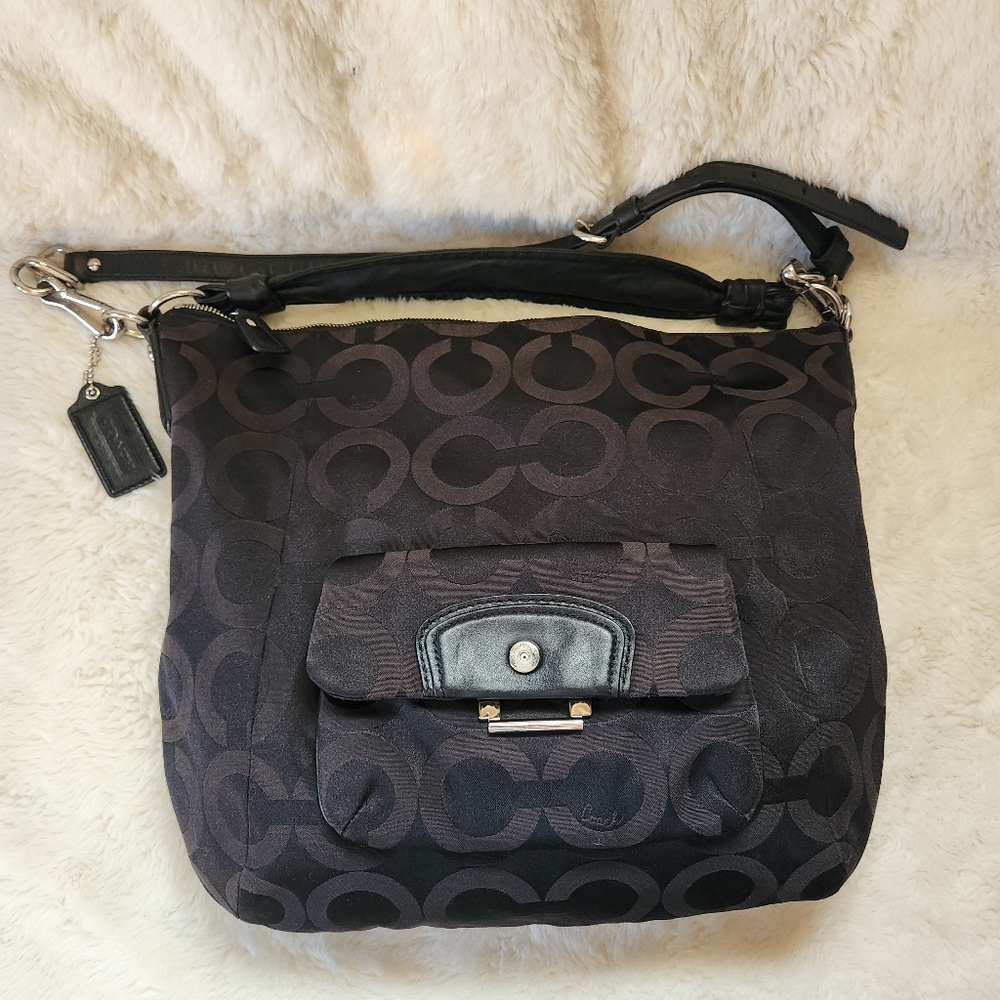 COACH Kristin Op Art Signature Hobo Bag Brown 14761